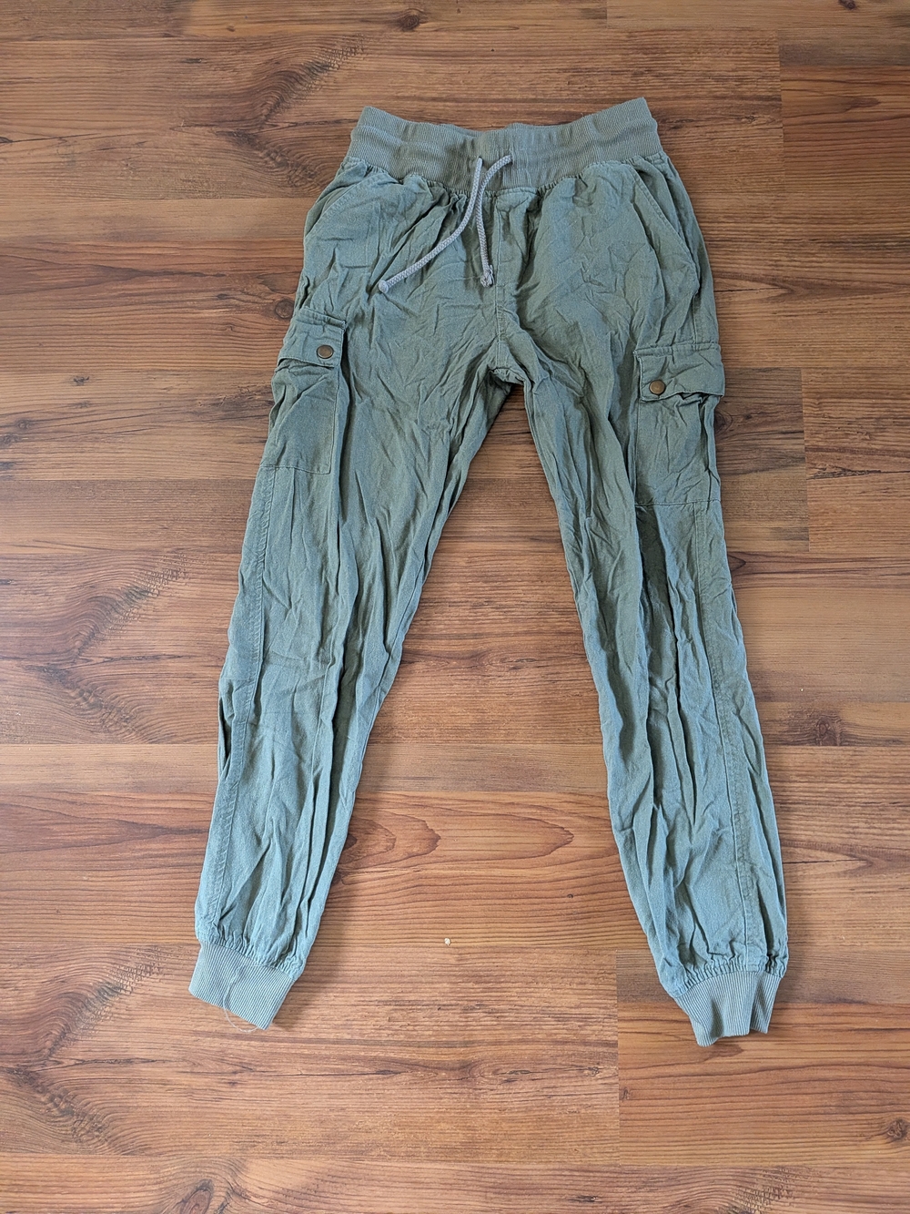 Forever 21 Linen Blend Olive Cargo Jogger Pants with Drawstring